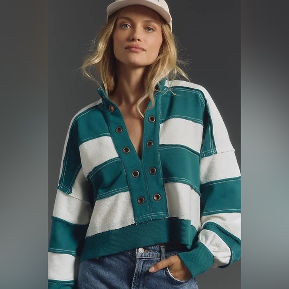 NWT! THE KAMRIE PIECED POPOVER TOP BY PILCRO BLUE STRIPE 🔴 - Picture 1 of 6